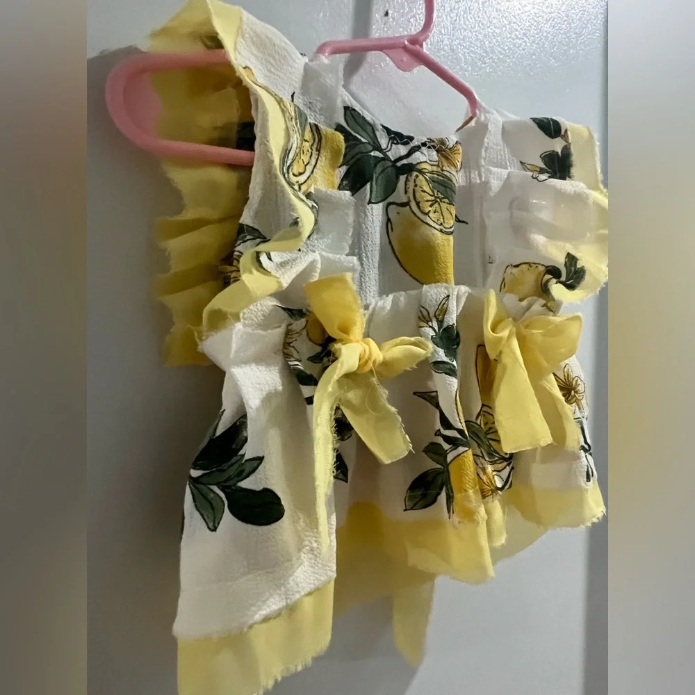Yellow Lemon Print Bow Front Baby/Toddler Top